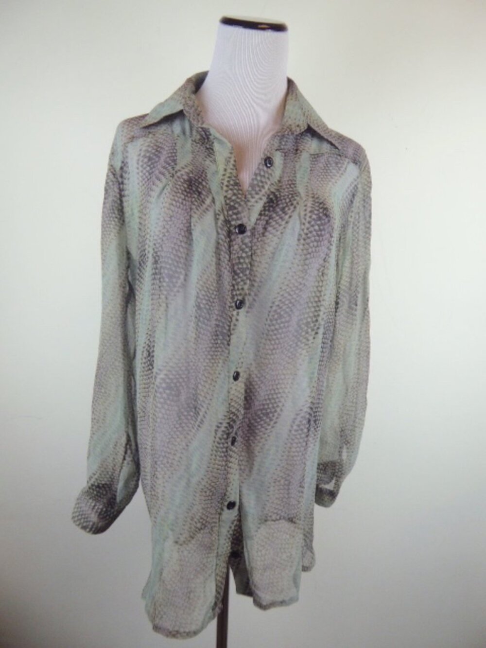 WISH AUSTRALIA SILK SHEER animal print button up  shirt Tunic xs